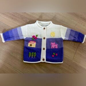 Vintage acrylic baby togs Colorful Knit Cardigan with Animal and House Design